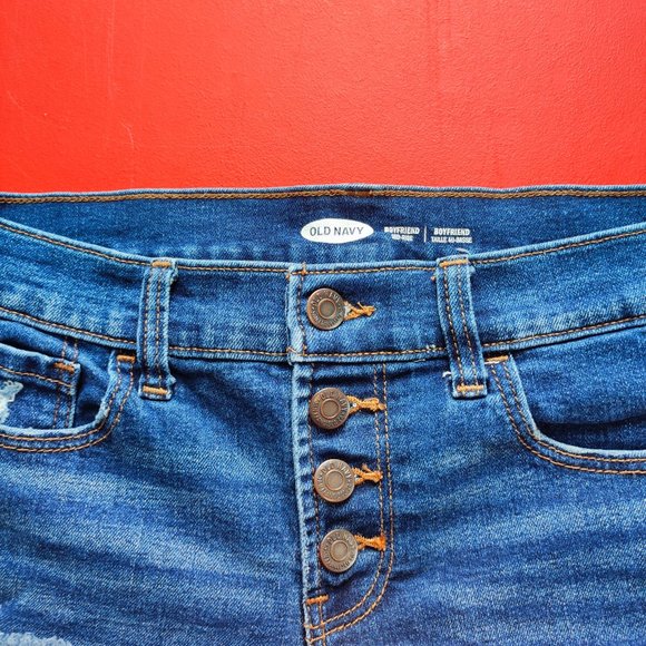 Old Navy boyfriend mid-rise jean short button fly blue women's size 0 - Picture 2 of 5